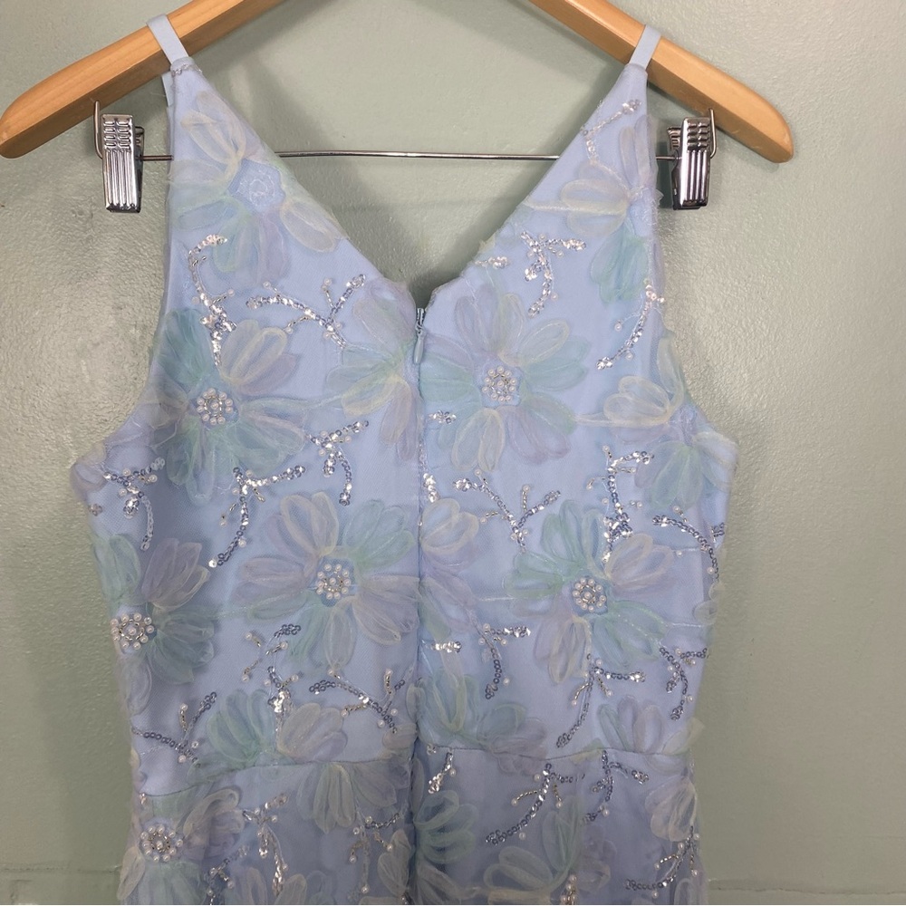 Dress The Population Audrey Sleeveless Lace Overlay Midi Dress Blue Tulle Sz L - Picture 8 of 10